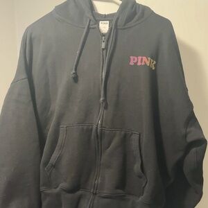 PINK Victoria's Secret Black Hoodie with Pink Embroidery